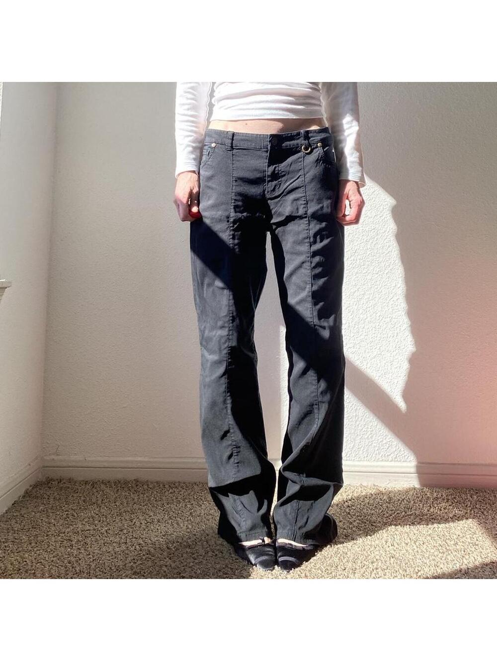 Vintage authentic rare y2k low rise bootcut long baggy black cargo chino pants